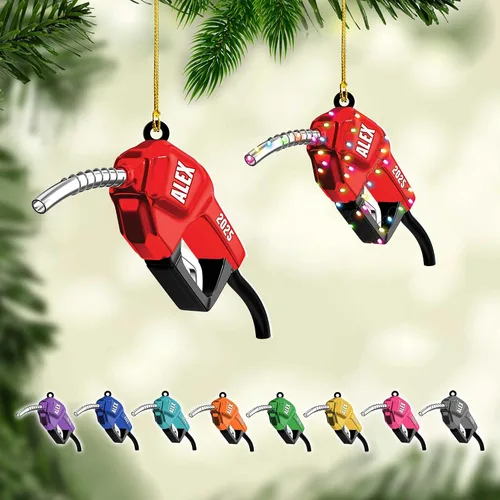 Miniatura 12 de Adorno de Navidad personalizado con bomba de gas, decoración retro personalizada para árbol de vacaciones, recuerdo único para trabajadores