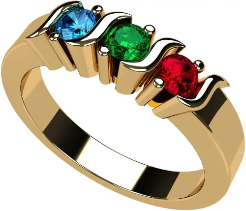 Anillo Central Diamond Center Nana con barra en S, 1 a 6 piedras natales, en plata u oro blanco, amarillo o rosa de 10 quilates, para madres