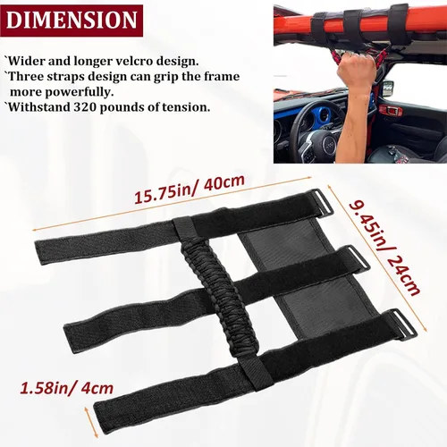 Miniatura 2 de Accesorios para Jeep Bandera de EE.UU. Mango de Agarre para Barra Antivuelco Compatible con Jeep Wrangler YJ TJ JK JKU JL JLU y Gladiator JT Negro