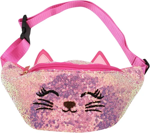 Miniatura 2 de Riñonera con lentejuelas con purpurina para niñas, cinturón ajustable, lindo gato, deportivo, bolsa de viaje para niños y adolescentes