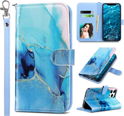 Miniatura 16 de ULAK Funda tipo cartera compatible con iPhone 13 para mujer, piel sintética de alta calidad con tarjetero, función atril, funda tipo cartera