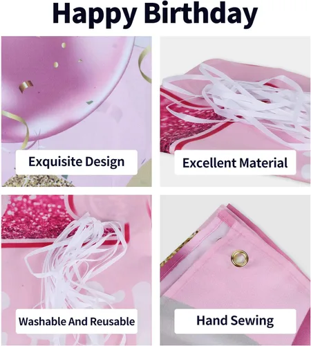Miniatura 3 de Cartel de fondo de feliz 4º cumpleaños, suministros de decoración de fiesta de cumpleaños 4 para niñas, color rosa, 3.9 x 5.9 pies