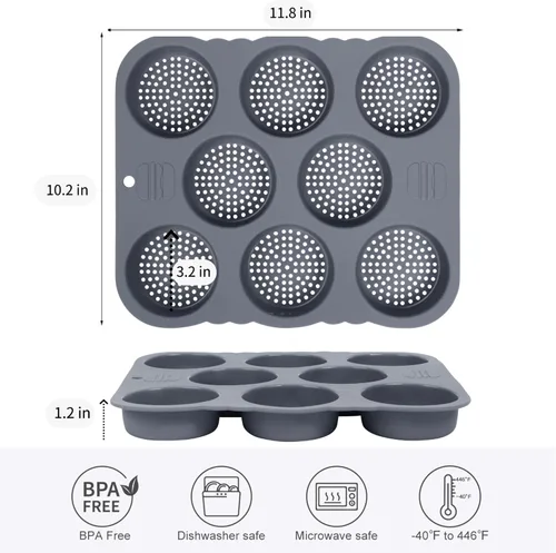 Miniatura 5 de Molde para Pan de Hamburguesa, Molde de Pan de Silicona Antiadherente de Grado Alimentario, Molde para Pan de Hamburguesa con 8 Cavidades