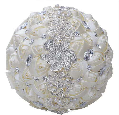 Miniatura 27 de XINNI Ramo de boda nupcial hecho a mano novia dama de honor satén rosa ramo de flores con diamantes de imitación perla encaje decoración de boda