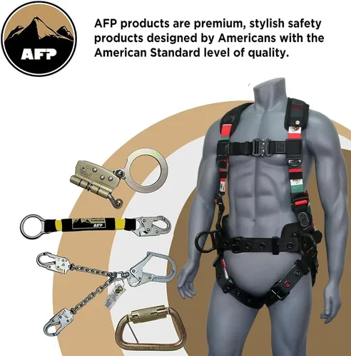 Miniatura 7 de AFP Arnés de seguridad de cuerpo completo de protección contra caídas Premium, cinturón de soporte de 8" de grosor, anillos en D de aluminio