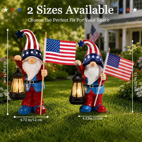 Miniatura 9 de Estatua de gnomos de jardín para decoraciones de patio, esculturas al aire libre, decoración patriótica, decoración del día conmemorativo para el 4