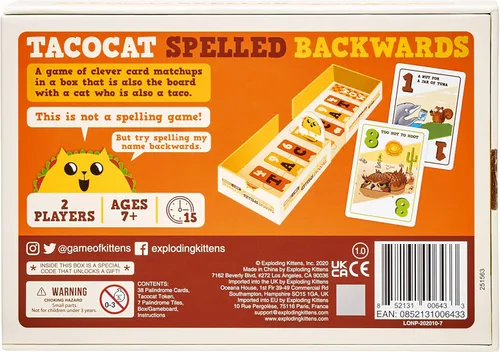 Miniatura 2 de Exploding Kittens Tacocat Spelled Backwards para 2 Jugadores - Edades 7+ - 15 Minutos de Juego - Juego de Mesa Inteligente para Familia - Juego