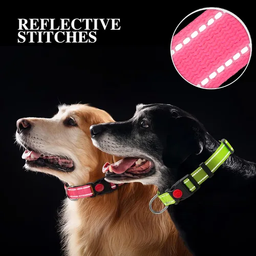 Miniatura 6 de Paquete de 2 collares reflectantes para perros medianos, hembras, machos, collares de nailon para cachorros, perros pequeños y grandes, con hebilla