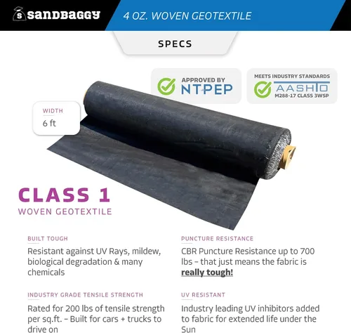Miniatura 2 de Sandbaggy Tejido geotextil para paisaje, para estabilización del suelo y contrapiso para entrada, caminos de grava y estacionamientos, 200 libras