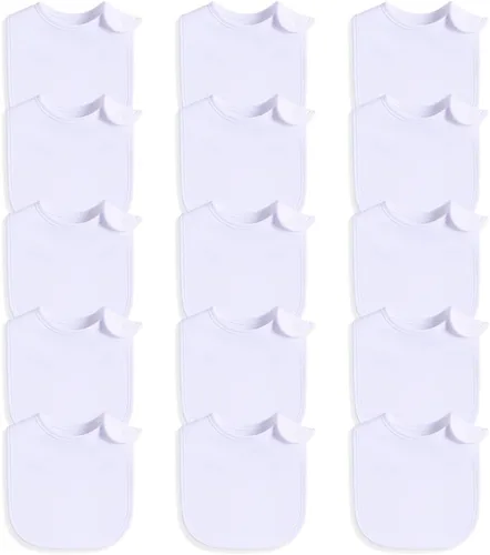 Miniatura 18 de Paquete de 8 baberos unisex ajustables con broches de presión, ultra suaves, absorbentes, babeo, dentición para niños y niñas Blanco