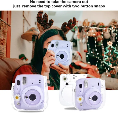 Miniatura 3 de Mini11 - Funda transparente para Instax Mini 11/9/8/8+/40 Cámara instantánea con flores secas de PVC con correa ajustable