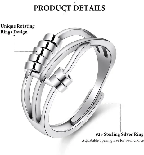 Miniatura 2 de Aucuu 6PCS Anillos Fidget Anti Ansiedad para Mujeres, Anillo Abierto Ajustable, Anillos de Diamantes de Circonita Cúbica CZ, Anillos de Cuentas #1
