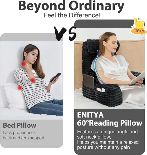 Miniatura 4 de ENITYA Almohada ergonómica XL de 22 pulgadas para sentarse, cojín de respaldo para reclinarse, jugar, descansar, ver la televisión, recuperarse
