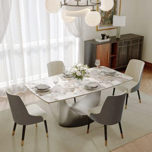 Miniatura 12 de POVISON Mesa de Comedor Moderna Hobart de 63" para 4, Mesa de Comedor Rectangular de Servicio Pesado Negro Mate, Superficie de Mesa de Comedor