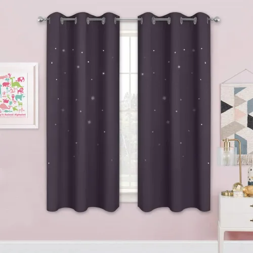 Miniatura 62 de NICETOWN Cortinas para niños para dormitorio de niño, cortinas de galaxia de estrellas cortadas con láser, tratamiento de ventana de ahorro de Azul