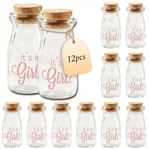 Kate Aspen Botella de leche vintage impresa de 3.8 onzas - It's a Girl! (juego de 12) gráficos actualizados, It's A Girl Pink 2 (27196NA-GIRL)