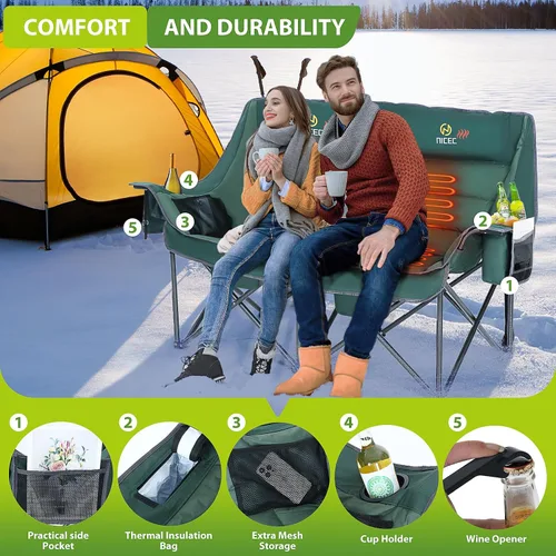 Miniatura 6 de Nice C Silla de camping climatizada con batería, sofá doble calefactado para campamento, sofá biplaza acolchado grueso de gran tamaño, banco