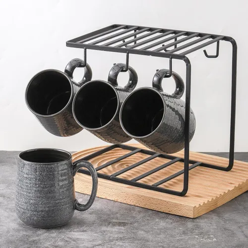 Miniatura 4 de Hasense Juego de 4 tazas de café gris oscuro, tazas de café de cerámica de 12 onzas, taza de café con mango grande para café, té, leche y cacao Gris