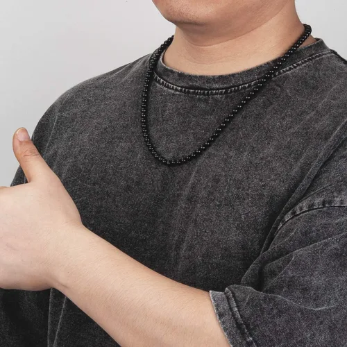 Miniatura 5 de Collar de cuentas de ónix negro para hombre, piedras preciosas naturales curativas, joyería de cristales curativos, 5055606527.6 in, Ónix