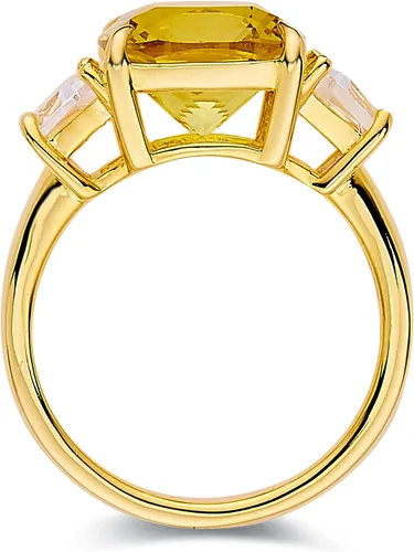 Miniatura 3 de Fine Color Jewels Anillo llamativo de zafiro amarillo canario cultivado en laboratorio en plata chapada en oro amarillo de 18 quilates