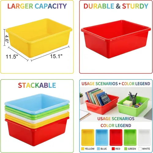 Miniatura 2 de WUWEOT Paquete de 5 cubos de almacenamiento grandes, 15 x 11.5 pulgadas, organizador apilable de plástico para aula, cesta de juguetes multiusos