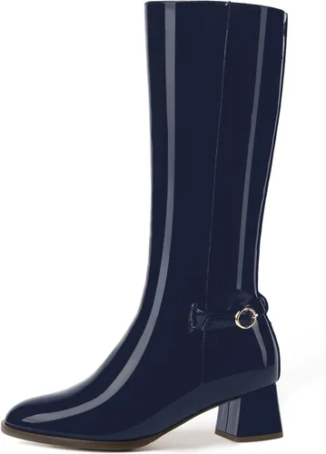 Miniatura 2 de SKYSTERRY Botas altas hasta la rodilla de tacón bajo con cremallera y puntera redonda para mujer de 2 pulgadas