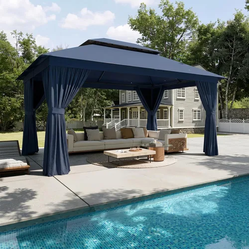 Miniatura 22 de Aoxun Gazebo para exteriores de 8 x 8 pulgadas para patio, toldo con marco de metal, cenador pequeño de doble techo resistente, kiosco para patio