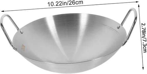 Miniatura 2 de jojofuny Wok de acero inoxidable con fondo redondo de gran capacidad para cocina de inducción, utensilios de cocina con asas dobles para uso