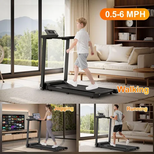 Miniatura 4 de Caminadora plegable con inclinación, cintas de correr para el hogar con manubrios, silenciosa, sin escobillas, portátil, para correr, caminar