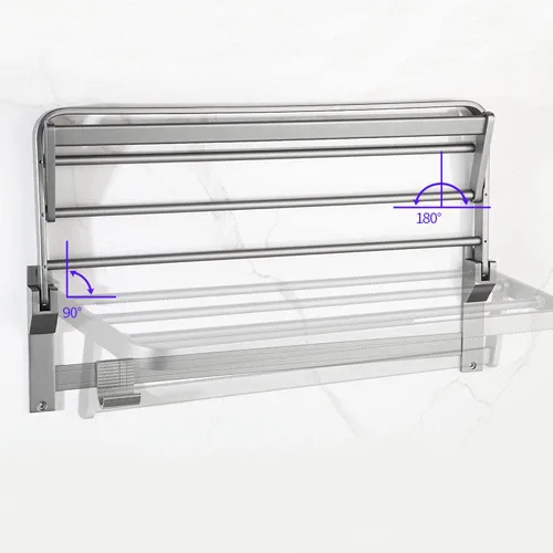 Miniatura 5 de ICOBES Toallero de barra de toalla sin perforación, toallero montado en la pared con gancho adhesivo plegable espacio de aluminio para baño