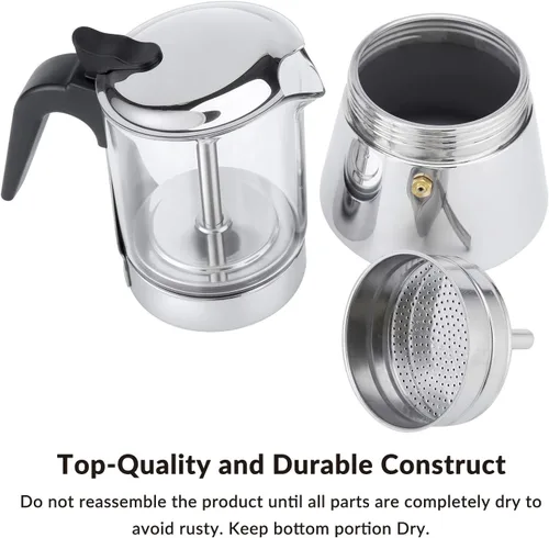 Miniatura 4 de Geesta Premium Cafetera de Espresso para Estufa con Tapa de Cristal - 4/6/9 Tazas - Cafetera de Acero Inoxidable - 240ml/8.5oz/6 tazas