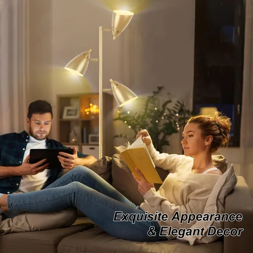 Miniatura 3 de Lámpara de pie estilo árbol LALISU para sala de estar, lámpara de pie industrial de 3 luces con 3 bombillas LED, cabezas giratorias ajustables