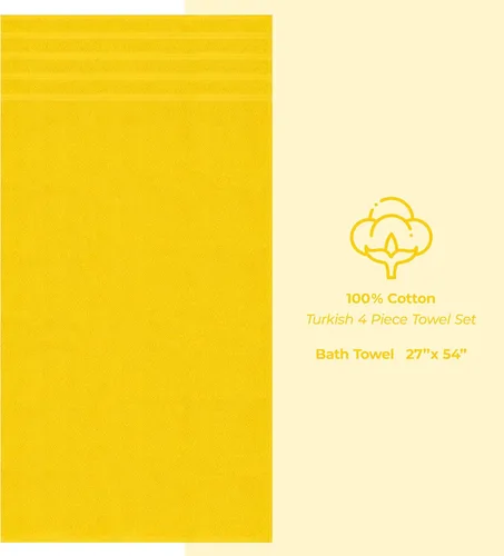 Miniatura 4 de American Soft Linen - Juego de 4 toallas, 100% de algodón turco, 27 x 54 pulgadas, tamaño extragrande, toallas para la ducha, color amarillo