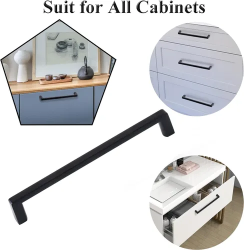 Miniatura 6 de Manijas de gabinete negras de 4 pulgadas, pomos sólidos para cajones, manijas de tocador de alta gama, manijas de gabinete de TV, paquete de 6 NEGRO