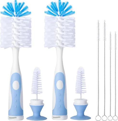 CAREBABYMORE Paquete de 2 cepillos para biberones con 4 cepillos para pajilla, cepillo de nailon de 10.2 pulgadas con limpiador de pezones y ventosa