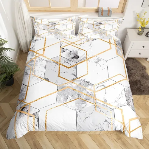 Miniatura 13 de Erosebridal Juego de ropa de cama de mármol líquido azul aguamarina, funda de edredón con estampado de mármol con patrón de mármol abstracto, juego