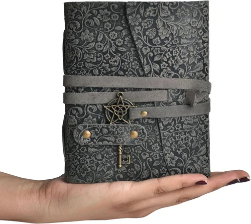Miniatura 7 de LEATHER VILLAGE Diario de cuero hecho a mano con estampado floral en relieve para mujer, mediano 260 páginas en blanco de escritura de papel