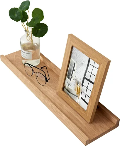 Miniatura 9 de Estantes flotantes de roble – Repisa de madera natural montada en la pared – Repisa de fotos – Estante de almacenamiento de pared para oficina