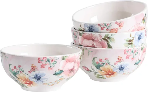 Miniatura 9 de Bico Blooming Moment Juego de 4 Tazones de Cereal, Tazones Hondos de Cerámica de 26 oz para Sopa, Cereal, Ensalada, Fideos, Cocina, Seguros
