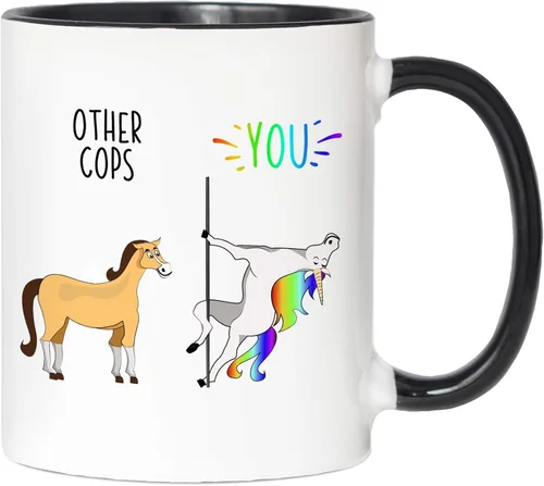Miniatura 6 de Ransalex Funny Cop Gifts - Taza de café con diseño de unicornio contra caballo, idea de regalo de oficial de policía, agradecimiento de graduación