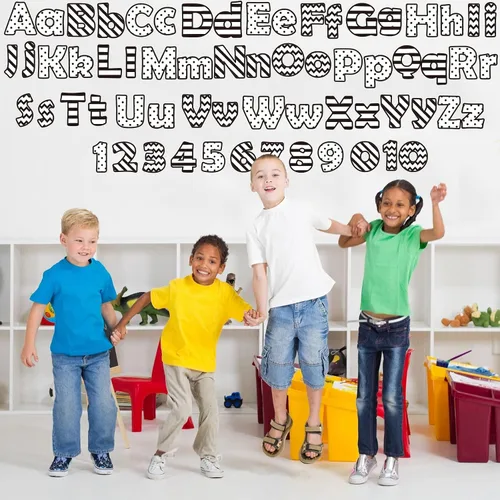 Miniatura 7 de 260 piezas de letras en blanco y negro para tablón de anuncios de aula, paquete combinado de letras de 4 pulgadas, juego de puntos y rayas