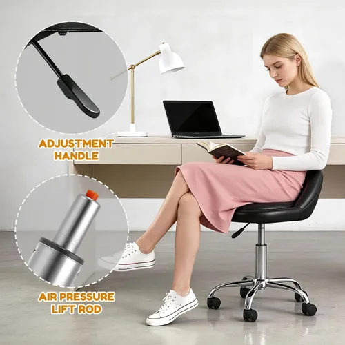 Miniatura 5 de SUPER DEAL Silla giratoria hidráulica ajustable para salón, taburete de masaje facial, tatuaje, spa médico con respaldo y ruedas, color negro