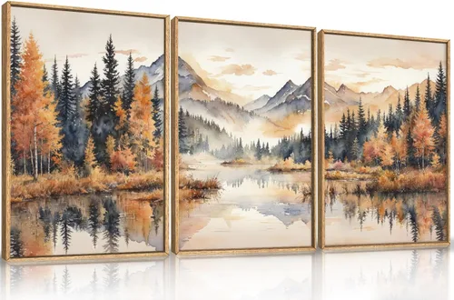 Miniatura 41 de LHIUEM Gran Arte de Pared de Lienzo Abstracto Marrón Gris Enmarcado, Decoración de Pared en Toques de Pincel Pastel, Pintura de Pared Moderna