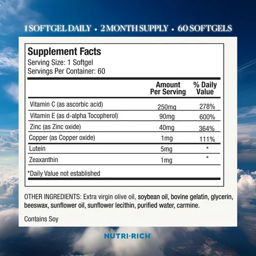 Miniatura 4 de Suplemento de salud ocular, vitaminas oculares con luteína y zeaxantina para una visión saludable, vitamina C y E, zinc y cobre, protección de luz
