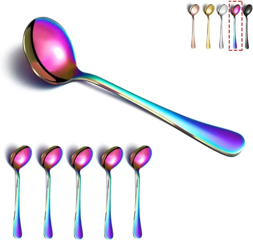 Miniatura 11 de Kyraton - Cucharas de sopa doradas, 6 cucharas redondas de acero inoxidable con chapado en titanio dorado, cuchara de mesa dorada, cucharas de 4. 6