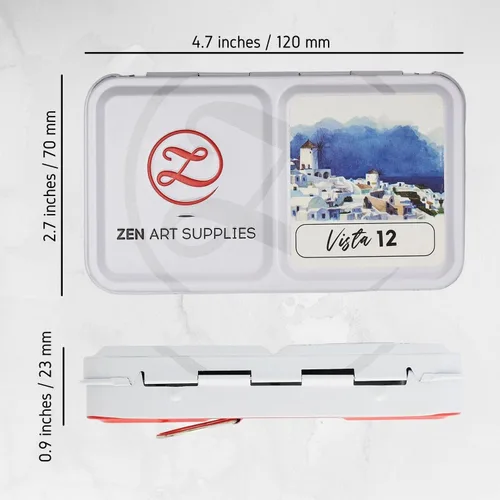 Miniatura 5 de ZenART Supplies Juego de pintura de acuarela profesional Vista – No tóxico 12 medias bandejas en lata de metal paleta portátil de viaje vibrante 07.