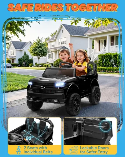 Miniatura 6 de ENYOPRO - Vehículo de 24 V con licencia Chevrolet Silverado LT Trail Boss de 2 plazas para niños, automóvil eléctrico con control remoto, cinturón