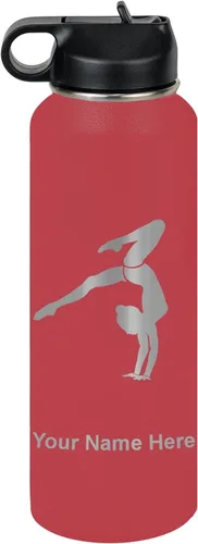Miniatura 10 de LaserGram Botella de agua personalizada, soporte de mano de gimnasta, acero inoxidable de doble pared aislada al vacío con popote superior, regalo