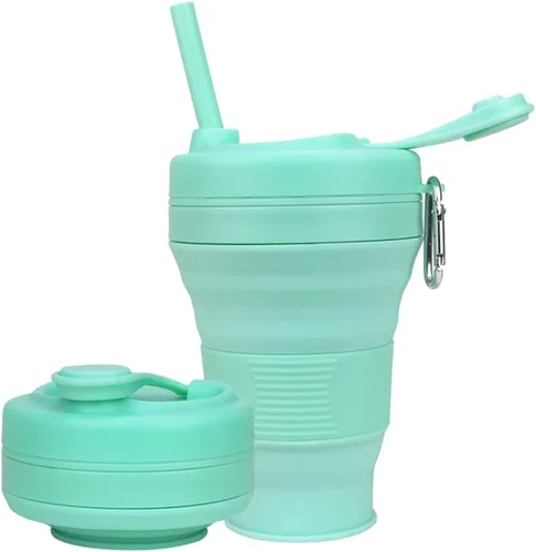 Miniatura 14 de Taza de Café de Silicona con Pajita y Tapa, Tazas Plegables para Viajar, 20oz, Taza de Agua Plegable Ligera para Picnic, Senderismo, Camping, Negro
