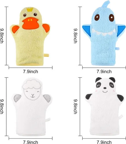 Miniatura 2 de Shappy 4 piezas de guantes de baño para bebé, guantes de panda para niños, toallas suaves para niños, diseñados en lindo animal, pato amarillo
